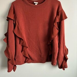 a new day Ruffle Sleeve Sweatshirt in Rust